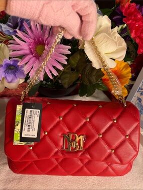Badgley mischka Red Quilted Chain-Handle Shoulder Bag by
